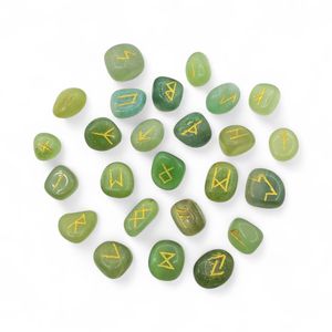 Juego de Runas de Aventurina Verde Hechas a Mano Ecológicas al por Mayor |   Piedra Preciosa Espiritual para Sanación Energética y Adivinación |   Set de Regalo Metafísico - Product Image 1