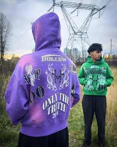 Sweat à capuche pour hommes en coton vintage de haute qualité délavé à l'acide surdimensionné avec strass - Product Image 1