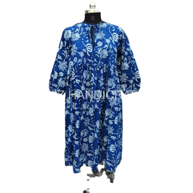 Hand Block Printed Summer Cotton Dress| Floral print Handmade| Made in India Block Printed Wrap Dress