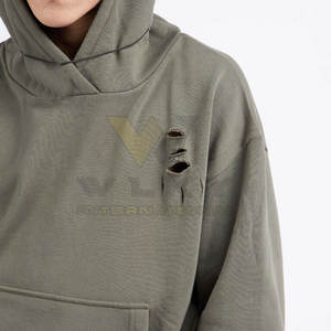 Nouveau Style hommes thermique grande taille sweats à capuche 100% coton polaire en détresse tenue décontracté en relief col à capuche hiver 2 pièces - Product Image 3