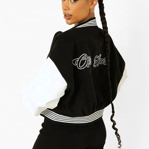 DIY Patch Varsity Style Women Leather <b>Sleeve</b> Varsity <b>Jacket</b> Women Drop Shoulder Neutral Varsity Bomber <b>Jacket</b> Haus Industries - Product Image 5