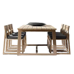 Ensemble de table et de chaises de salle à manger en bois massif, prix personnalisé, style moderne, pour usage extérieur - Product Image 6