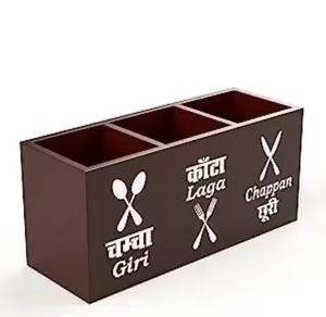 Organiseurs de couverts en bois brun foncé, décoration en bois, boîte à ustensiles de cuisine en bois, style rustique, cuisine - Product Image 2