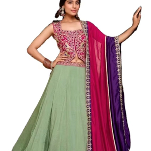 Vichitra estilo clásico A-Line hasta el suelo colección de bodas seda Lehenga Choli cinturón bordado hilo de lentejuelas impreso - Product Image 1