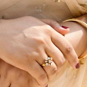 Exquisite Gajaah 925 Sterling <b>Silver</b> "Trio Elegance" Polki Diamond <b>Statement</b> <b>Ring</b> Bridal Jewellery Engagagement Party Wear - Product Image 3