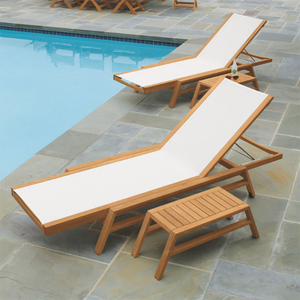 เก้าอี้อาบแดดไม้สักสไตล์โมเดิร์น Coastal Line พร้อมผ้าคลุมสีขาว AirFlow และระบบปรับมุมเอนได้หลายระดับ สำหรับใช้ในวิลล่าและโรงแรม - Product Image 2