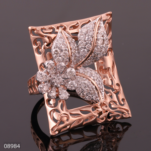 Anillo de Compromiso con Diamantes Florales - Diseño Espiral en Oro Rosa, Oro Sólido de 14K con Diamantes Cultivados en Laboratorio, Chapado en Oro, Certificado, Moderno - Product Image 2
