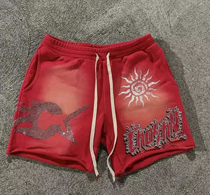 Custom DTG Pattern Raw Edge Hem 100% Cotton Terry Acid Wash Sun Faded Mens <b>Sweat</b> <b>Shorts</b> - Product Image 1