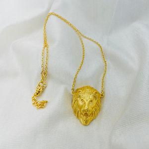 <b>Gold</b> <b>Plated</b> Lion Face Designer Pendant with <b>Chain</b> Necklace Stylish Classic Christian Religious Hook SKU7369 - Product Image 1