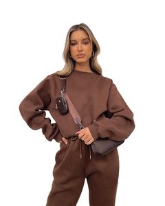 <b>Women's</b> 100% Cotton Knitted Winter Pullover Tracksuit Breathable Two-Piece Hooded Oversized <b>Lined</b> Design Front Print Logo Solid - Product Image 6
