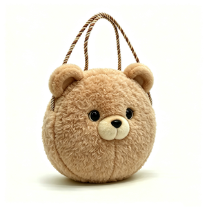 Bolso de mano personalizado con diseño de oso para niños, bolso con asa superior en forma de animal, bolso de mano redondo de peluche de oso de peluche marrón claro - Product Image 4