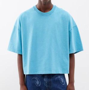 Cropped Boxy Fit Men's 100% Cotton Drop Shoulder Streetwear Luxury Quality Custom Logo Plain T-shirt Summer Trendy Tees - Product Image 1