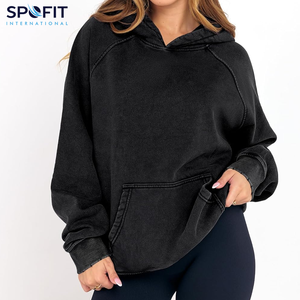Mujeres en blanco moda Sun Faded Pullover ácido lavado con capucha sudaderas con capucha de las mujeres cordón francés Terry gota hombro Sudadera con capucha para niñas - Product Image 1