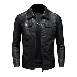 Full Sleeve Custom Logo Leather Jackets Turn Collar Latest <b>Men</b> Leather Button up Jackets Available Casual <b>Wear</b> in Low Prices - Product Image 1