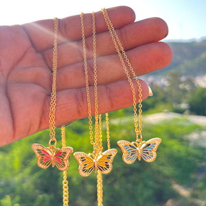 สร้อยคอจี้ดีไซน์รูปผีเสื้อพร้อมจี้เพทายขนาดเล็กสีผสมเคลือบสวยงามชุบทองสำหรับสร้อยคอโซ่สำหรับสวมใส่ของผู้หญิง - Product Image 4
