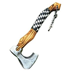 Hacha Vikinga Regular de Acero al Carbono Hecha a Mano con Mango Envuelto en Cuero. Hacha vikinga con cabeza grabada, hachas vikingas para uso. - Product Image 1