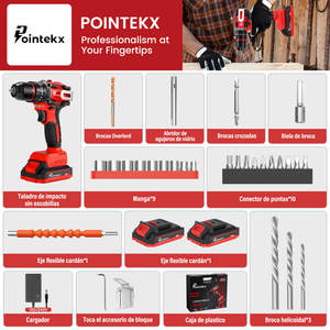 Taladro de Impacto sin Escobillas Pointekx 21V 1.5Ah Rojo y Negro, Herramienta Profesional para Trabajar la Madera con Velocidad Variable - Product Image 3