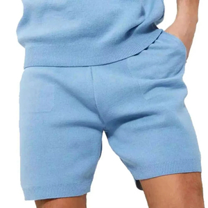 Conjunto de Camiseta de Punto con Cuello en V y Pantalones Cortos para Hombre, Talla Grande, Color Azul Claro, Estilo Casual para Verano - Product Image 5