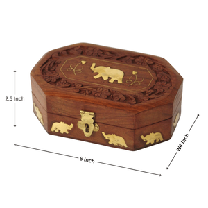 Luxurious Handcrafted Elephant Inlay Wooden Jewellery <b>Box</b> Rectangle and <b>Heart</b> <b>Shape</b> with PC Metal Inlay for Storing Jewelry - Product Image 3