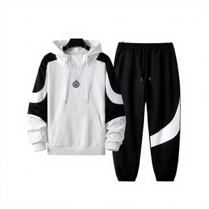 Conjunto Deportivo para Hombre con Bloques de Color, Sudadera con Capucha y Pantalones con Cordón, Estilo Casual, Transpirable, 100% Poliéster, para Otoño - Product Image 1