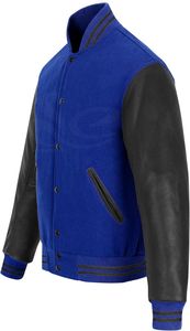 Chaqueta universitaria vintage personalizada para hombre, piel de vaca de lana azul con mangas de cuero negro, abrigo con letras de invierno, diseño personalizable - Product Image 2