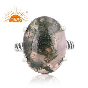 Dernières tendances Bague empilable en argent sterling fin Agate mousse naturelle Pierre précieuse Fabricant de bijoux personnalisés - Product Image 2