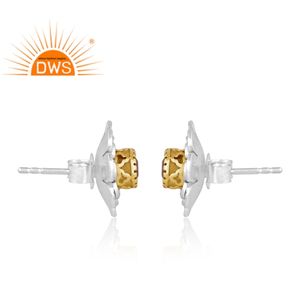 ต่างหูซิทรีนพลอยซิทรินธรรมชาติคุณภาพดีต่างหูเม็ดกลมดีไซน์ดอกไม้ผลิตตามสั่ง - Product Image 3