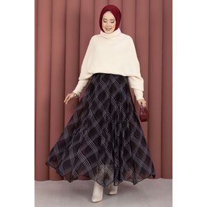 Jupe midi en mousseline doublée à motif écossais noir, taille naturelle, respirante, douce, en coton et élasthanne, taille XS, idéale pour l'hiver - Product Image 1