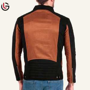 <b>Men's</b> Solid Knitted Casual Zipper Style Genuine Leather Slim Fit Canvas Stand Collar Bomber <b>Jacket</b> for Winter Moto & Biker - Product Image 3