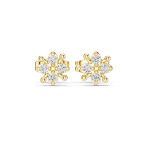 Pendientes de Diamantes Cultivados en Laboratorio con Forma de Flor, 0.144 CT de Peso Total, Oro de 18KT, 14KT, 10KT y Plata 925, Oro Rosa, Amarillo, Blanco - Product Image 1