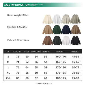 305g haut en coton biologique épais automne hiver ample à manches longues T-Shirt teint uni éponge T-shirt pour hommes - Product Image 2