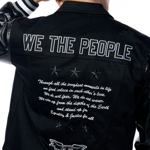 เสื้อแจ็คเก็ตวาร์ซิตี้ปักลายสไตล์สตรีทแวร์สำหรับผู้ชาย แจ็คเก็ตบอมเบอร์แบบวินเทจพร้อมแขนหนัง PU  เสื้อโค้ทฮิปฮอปติดแพทช์ - Product Image 6