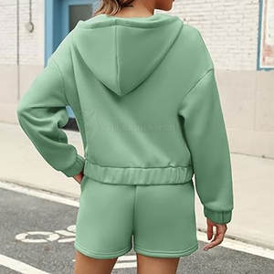 ชุดกางเกงขาสั้นมีฮู้ดสำหรับเข้ายิมของผู้หญิงชุดเสื้อมีฮู้ดแบบลำลองคุณภาพระดับพรีเมียมออกแบบโลโก้ได้ตามต้องการ - Product Image 3