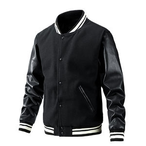 Veste en cuir véritable de corps de laine de conception d'université avec des caractéristiques légères vêtements d'extérieur de saison d'hiver CollegeBaseballjacket pour les hommes - Product Image 1