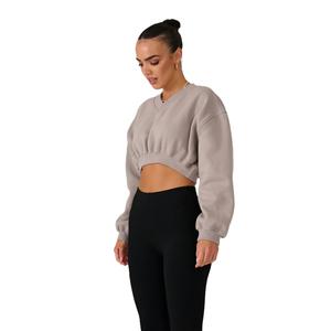 Mujer Casual invierno otoño sólido alta calidad 100% algodón ecológico longitud corta manga larga hombro caído cuello redondo Crop - Product Image 5