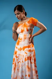 <b>Summer</b> Tie-Dye Rayon <b>Dress</b> for Women Hot Trending Half Sleeve Round Neck Long <b>Beach</b> and Casual Wear High Waist <b>Dress</b> - Product Image 3