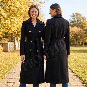 Abrigo Largo Cruzado de Lana Personalizado para Mujer, Venta al por Mayor, Logotipo Bordado Personalizado, Abrigos de Lana y Cachemira - Product Image 2