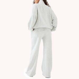 Ensemble survêtement pour femme avec sweat-shirt à fermeture éclair et pantalon de jogging, coupe décontractée, mélange de coton, vêtements de sport deux pièces, vente en gros - Product Image 2