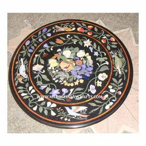 Dessus de Table basse imitation marbre noir, incrusté de pierre, style marbre - Product Image 1