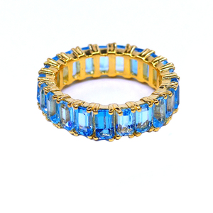 แหวนเต็มนิ้วแฟชั่นประดับอัญมณีบุษราคัมสีเงิน925สีฟ้าแวววาวรูปทรงบาแกตต์สไตล์วินเทจ - Product Image 3