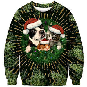 Noël mignon chat sweat 3D imprimé motif solide Hip Hop Streetwear avec pull à col rond pour l'hiver - Product Image 6