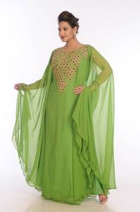 Georgette verte brodée zari travail caftans islamiques - Product Image 4