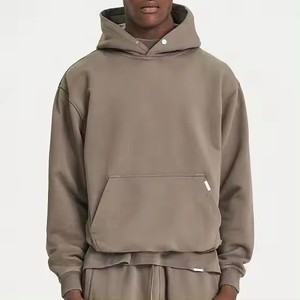 Sudadera con capucha de algodón 100% de peso pesado para hombre, sudadera básica de lana negra de gran tamaño para invierno - Product Image 1