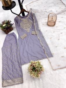 Ensemble Kurta de broderie de séquence violet clair violet pour les fêtes de mariage robe pakistanaise indienne ethnique - Product Image 4