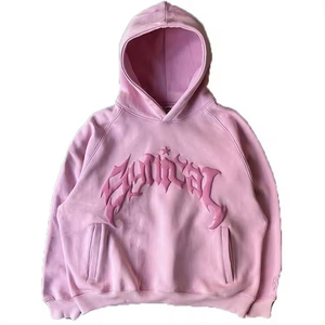 Survêtement évasé à impression bouffante avec logo personnalisé en 3D pour homme, survêtement à capuche avec ourlet découpé, pantalon de survêtement, ensemble d'hiver - Product Image 1