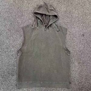 Gilet à capuche pour homme en coton respirant de haute qualité, sans manches, taille plus, logo personnalisé, pour la musculation, la remise en forme, la course à pied - Product Image 3