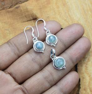 Aigue-marine pierres précieuses boucles d'oreilles pendentif ensemble bijoux pour femmes argent Boho Style 925 argent Sterling tendance cadeau fait main pour elle - Product Image 2