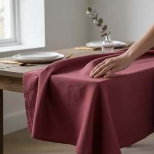 %100 Elegant Modern Woven Burgundy Color Belerus Linen <b>Tablecloth</b> 140180 cm Natural Color Premium Quality for Home & Hotels - Product Image 3