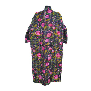 Chaqueta de edredón Kantha de invierno hecha a mano para mujer, Kimono largo con estampado de bloques y patrón Floral con cierre de cordón, albornoz de estilo bohemio - Product Image 6