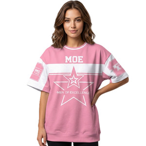 เสื้อเจอร์ซีย์อเมริกันฟุตบอลสีชมพูสำหรับผู้หญิง รุ่นเทรนดี้ 2026 ลายกราฟิกดาว ทรงโอเวอร์ไซส์ บ็อกซี่ฟิต สตรีทแวร์ลำลอง สปอร์ต แขนสั้น แบบคัสตอม - Product Image 1